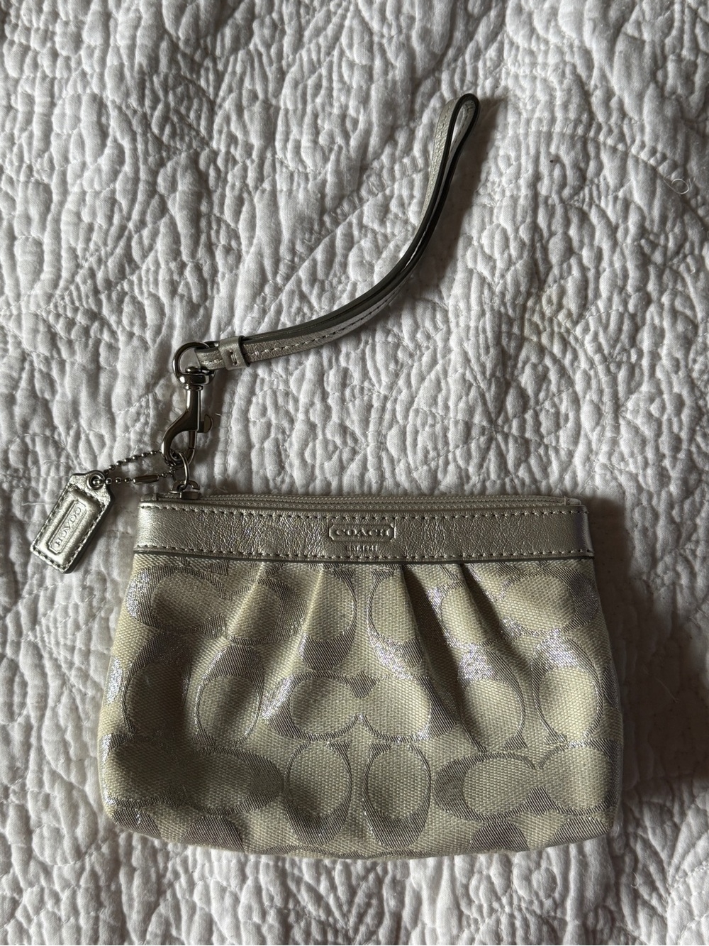 Coach Signature Wristlet in Metallic Champagne